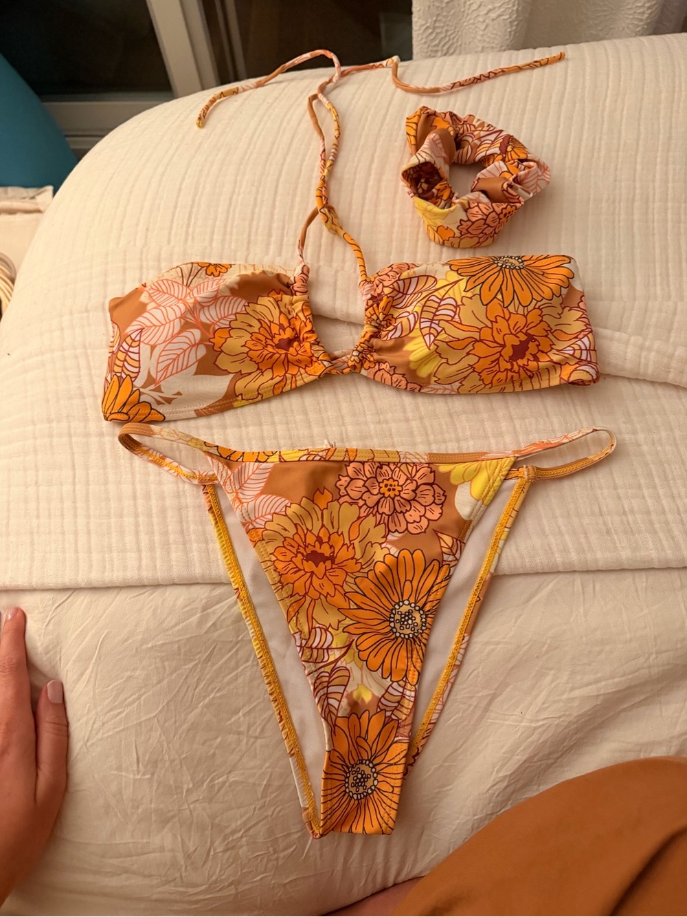 Nasty Gal Floral  Bandeau Bikini Set with Scrunchie